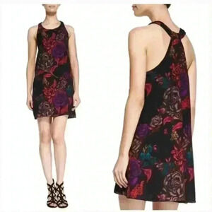 Alice + Olivia Liz black floral sleeveless knee length swing dress size large